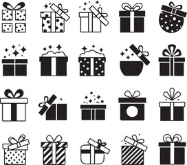 Monochrome Gift Box Icon Collection for Celebrations