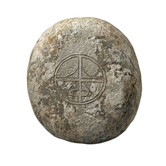 Ancient Stone With Carved Symbol. Historical Artifact And Cultural Significance Isolated On Transparent Background