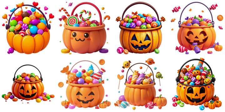 Halloween Mystery Ornate Jack O'Lanterns and Candy Clip Art with Swirling Elements