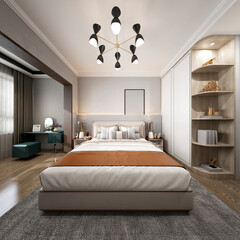 Modern Bedroom, Hotel Room, 3D Render