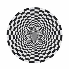 Abstract black and white geometric background design. Spiral circles swirl abstract round optical illusion.