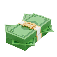 3d icon of stack of bitcoin bills isolated on transparent background
