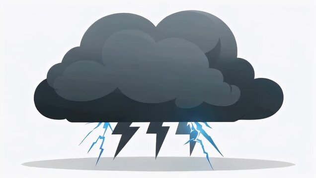 Animation Dark Storm Cloud with Lightning Strikes, Weather and Climate Concept