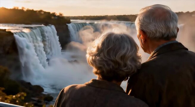 Pareja de  ancianos  mirando las Cataratas