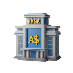 3d icon of modern bank building with australian dollar symbol isolated on transparent background