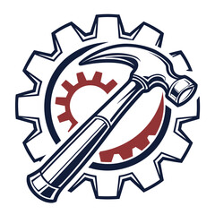 Hammer and gear in vintage style line art