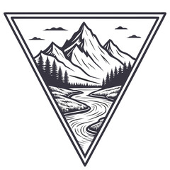 Mountain landscape with river in triangle frame