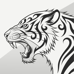 Tiger head with tribal tattoo, vector illustration