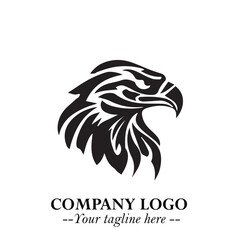 Head of Eagle Logo Symbol in Black on the White Background with Strong Elegant Design