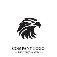 Head of Eagle Logo Symbol in Black on the White Background with Strong Elegant Design