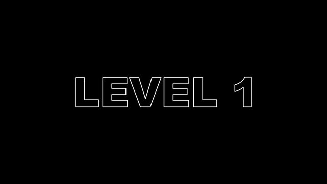 Level 1 text light stroke motion graphics animation on black background. next level text animation