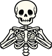 skeleton performing a respectful gesture with one fist placed over its chest