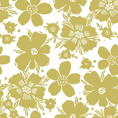 Seamless pattern, hand drawn outline pink Peony flowers on white background