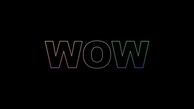 Wow text light stroke motion graphics animation on black background. Seamless loop. light stroke wow text animation
