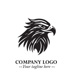 Head of Eagle Logo Symbol in Black on the White Background with Strong Elegant Design