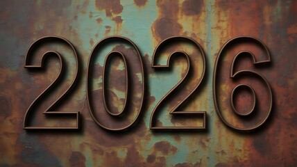Rusted Metal Texture with Number 2026 – Industrial New Year Background