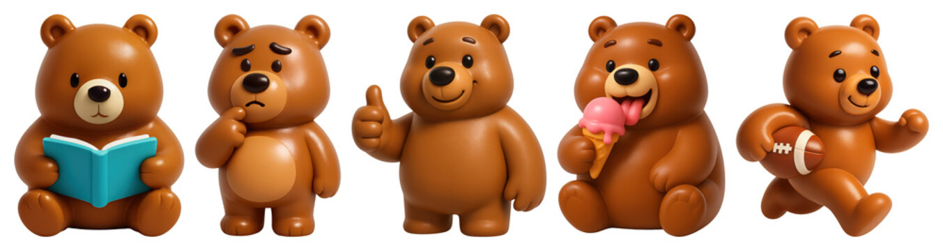 PNG Cute bears with playful expressions, element set on transparent background