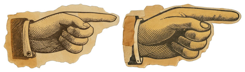 PNG Vintage pointing hand illustration, element set on transparent background