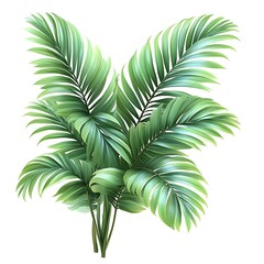 Cluster of Green Palm Leaves with Detailed Veins on photo White tropical foliage