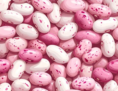 Close-up illustration of kidney-shaped beans in shades of pink and white