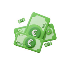 3d icon of euro banknotes and coins isolated on transparent background