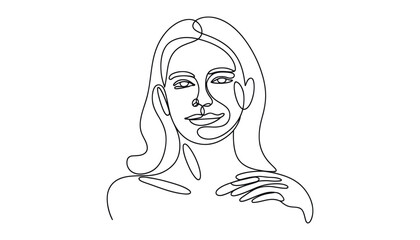 Elegant single line portrait of a woman's face and shoulders minimalist art