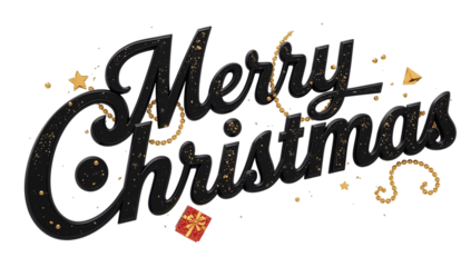 Beautiful festive text Merry Christmas isolated on transparent background