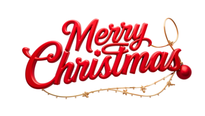 Beautiful festive red text Merry Christmas isolated on transparent background
