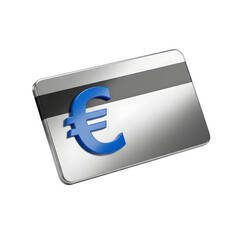 3d icon of euro currency symbol on a credit card, isolated on transparent background