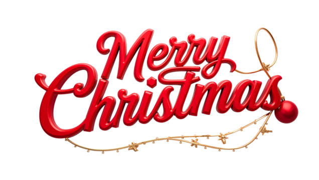 Beautiful festive red text Merry Christmas isolated on transparent background - Powered by Adobe