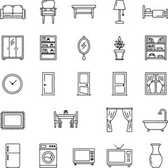 Create your dream home with this collection of furniture and appliance icons, perfect for interior design projects and visualizing spaces with ease
