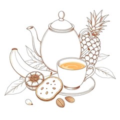 teapot and cup of tea with flowers