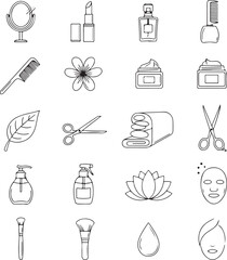 Explore beauty essentials and self-care icons in this sleek line art collection, perfect for cosmetic brands, wellness blogs, and spa promotions!