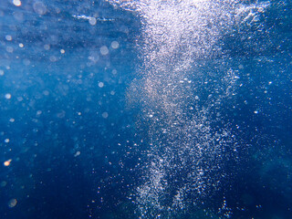 Bubbles under the sea in the crystal clear green sea water. Mediterranean sea bubbles, Air bubbles...