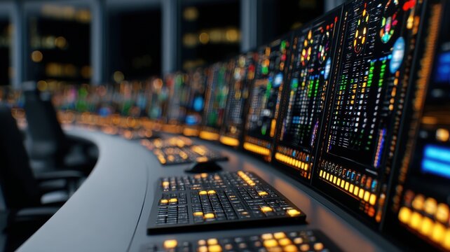 AI-driven supply chains concept. Advanced AI Control Panel in Cargo Hub Featuring Interactive Display and Adaptive Technology