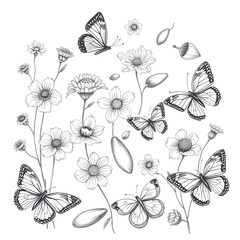 set of butterflies isolated  White 
