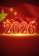 China flag new year 2026 celebration with bokeh lights on red background
