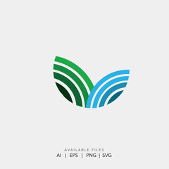 Modern abstract green and blue banded logo design vector, Minimalist eco-friendly water growth symbol for corporate identity