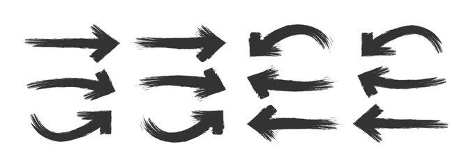 Collection of hand drawn Grunge arrows collection. Set of hand drawn grunge arrow. Grunge arrow vector set. Grunge arrow brush drawn. Vector EPS-10.