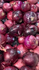 Purple Onions Fresh Fruits and Vegetables at Grocery Store