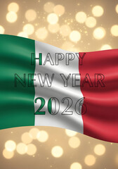 Happy new year 2026 with italian flag on bokeh light background