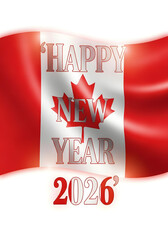 Happy new year 2026 with waving canada flag isolated on white background