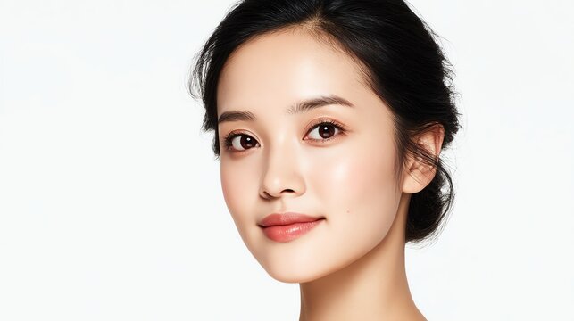Chinese woman beauty face and beauty skin for skin care product or beauty blocker on white background