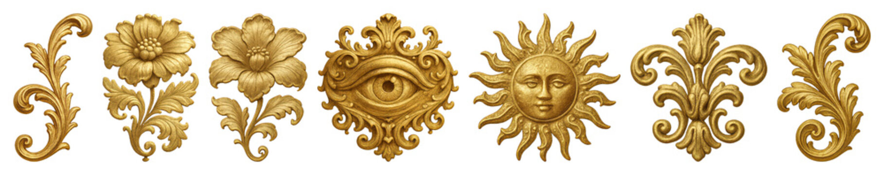 Naklejki PNG Ornate golden decorative elements, element set on transparent background