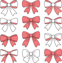 Fototapeta premium Assortment of handdrawn bow tie and ribbon illustrations isolated on white background