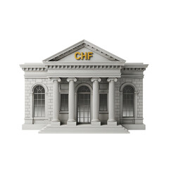 3d icon of swiss national bank building with chf symbol isolated on transparent background