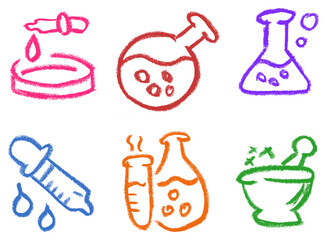 Chemistry Lab Bottles Related Icons Crayon Chalk Drawing Doodle Vector Set