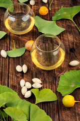 Fresh green ginkgo biloba tree leaves.