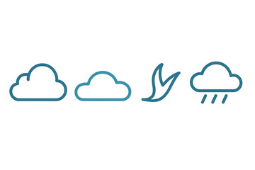 Obraz premium Simple outline icons representing various weather conditions like cloudy sky, rain, and crescent moon