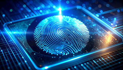 Digital Fingerprint Security: A glowing digital fingerprint, representing the core of secure authentication and data protection in a technological setting.